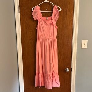 J Crew Factory Pink Ruffle Midi Dress